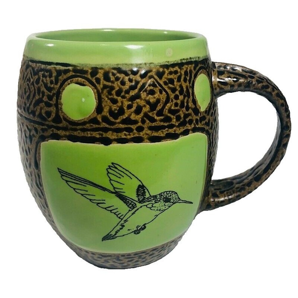Green Hummingbird Coffee/Teal Ceramic Artisan Mug byAlways Azul Pottery
